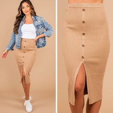 Load image into Gallery viewer, In The Moment Khaki Brown Ribbed Midi Skirt
