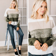 Load image into Gallery viewer, On Your Way Up Olive Green Colorblock Sweater
