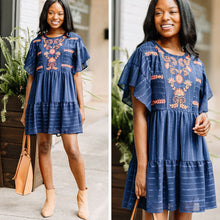 Load image into Gallery viewer, Music To My Ears Navy Blue Embroidered Dress
