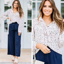 Load image into Gallery viewer, Make You Smile Navy Blue Polka Dot Top

