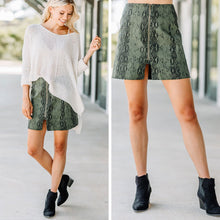 Load image into Gallery viewer, You Should Go Olive Green Snake Skirt
