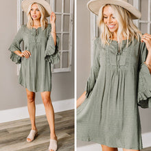 Load image into Gallery viewer, No Rumors Olive Green Swiss Dot Dress
