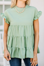 Load image into Gallery viewer, On The Scene Sage Green Tiered Top
