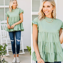 Load image into Gallery viewer, On The Scene Sage Green Tiered Top
