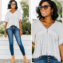 Load image into Gallery viewer, Check The References Cloud Gray Lace Top

