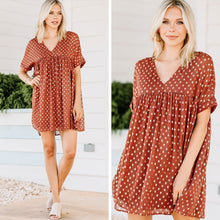 Load image into Gallery viewer, Do Your Thing Rust Orange Polka Dot Dress
