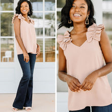 Load image into Gallery viewer, Happy Days Taupe Brown Ruffled Tank
