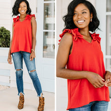 Load image into Gallery viewer, Happy Days Brick Red Ruffled Tank
