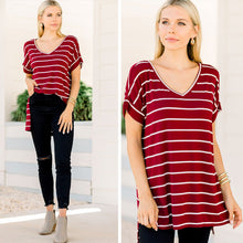 Load image into Gallery viewer, In Your Sights Burgundy Red Striped Top
