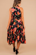 Load image into Gallery viewer, Can't Slow Down Black Floral Midi Dress
