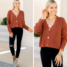 Load image into Gallery viewer, Fresh New Start Marsala Red Frayed Cardigan
