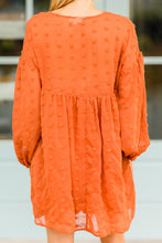 Load image into Gallery viewer, Everywhere I Go Rust Orange Swiss Dot Dress

