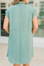 Load image into Gallery viewer, Just My Type Lagoon Green Chambray Dress
