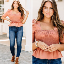 Load image into Gallery viewer, Doing It All Brick Orange Smocked Top
