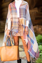Load image into Gallery viewer, Fall Fun Camel Brown Plaid Open Poncho
