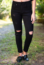 Load image into Gallery viewer, Big Time Love Black Distressed Skinny Jeans
