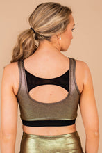Load image into Gallery viewer, All That Glitters Gold Metallic Sports Bra
