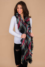 Load image into Gallery viewer, Autumn Air Navy And Red Plaid Blanket Scarf

