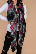 Load image into Gallery viewer, Autumn Air Navy And Red Plaid Blanket Scarf
