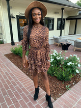 Load image into Gallery viewer, Search For Fun Brown Leopard Ruffled Dress
