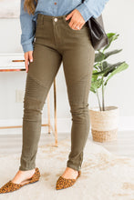 Load image into Gallery viewer, Living For The Day Olive Moto Zip Jeans
