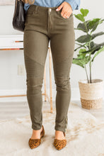 Load image into Gallery viewer, Living For The Day Olive Moto Zip Jeans
