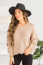 Load image into Gallery viewer, Open Your Heart Mocha Brown Distressed Sweater

